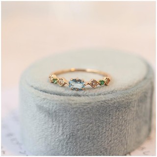 Nhẫn Đá Màu Xanh Topaz Giả  Nhẫn Nữ Mở Có Thể Điều Chỉnh Nhật Bản aget* Cùng Phong Cách Màu Mạ Vàng Đá Quý Nhẫn