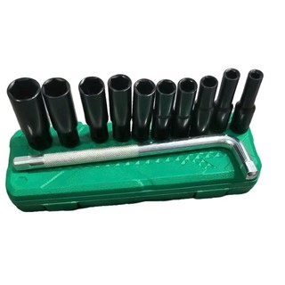 Combo 10 đầu tuýp đen 1/2in loại dài thép Chrome Vanadium cứng cáp size 8-24 (Tặng cần siết L )
