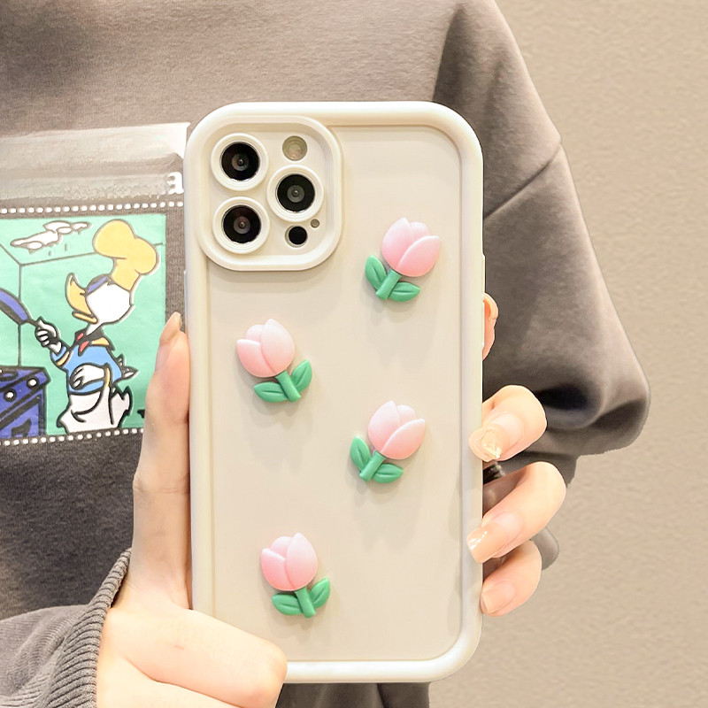 Ốp Điện Thoại Tulip Đơn Giản Cho iPhone 16E 16 Pro Max 15 14 Plus 13 12 Mini 11 Pro Max X XR XS Max 8 7 6 6s Plus SE 2020 2022 Vỏ Dễ Thương Mùa Xuân Hoa Tươi Chống Sốc Ốp Lưng Mềm