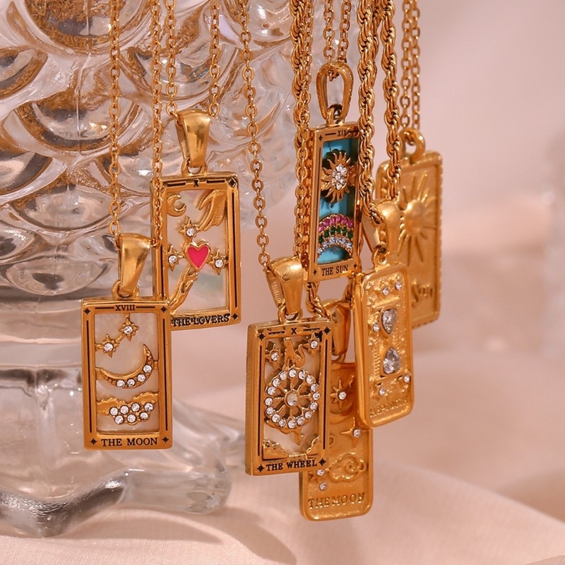 DASBSUG Vòng cổ mặt dây chuyền thẻ Tarot sành điệu dấu hiệu cung hoàng đạo bằng thép không gỉ chắc chắn dành cho quảng cáo thời trang
