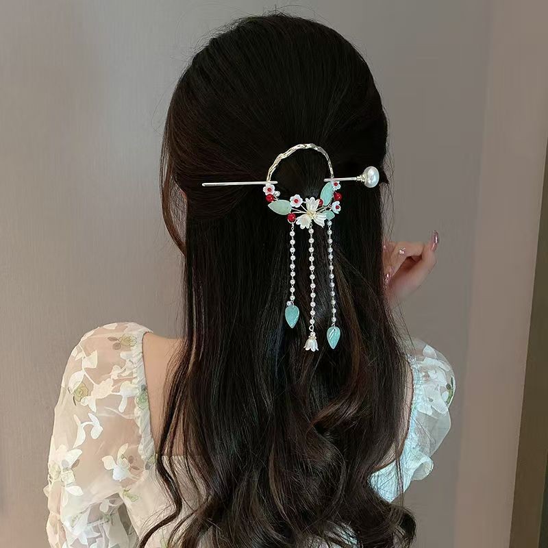 [Hàng có sẵn phong cách mới] Kẹp tóc tua rua Lily of the Valley Phong cách Trung Quốc Hanfu Sườn xám Bước lắc tua rua Kẹp tóc tính khí siêu cổ tích