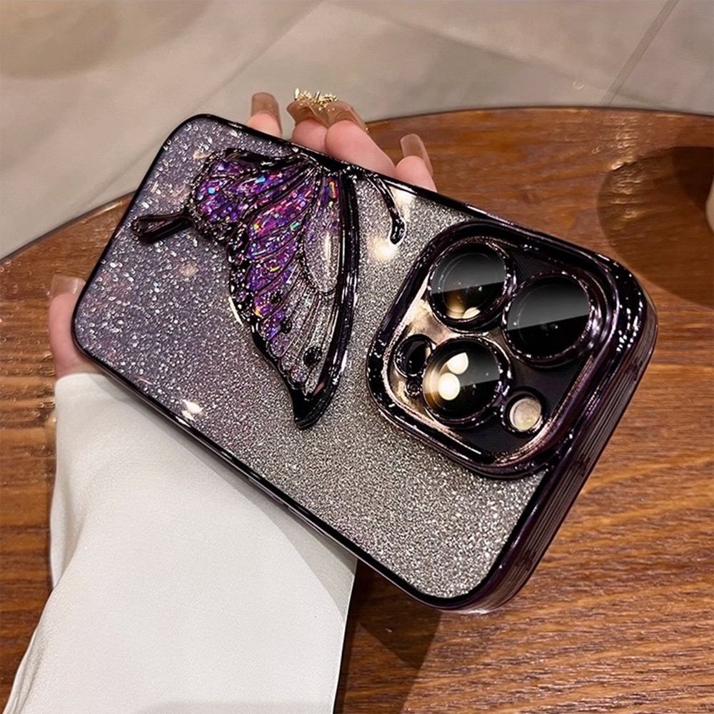 Ốp điện thoại hình bướm lấp lánh Gradient cho IPhone 12 13 14 15 Pro Max 16 Plus Vỏ nhựa TPU mềm có bảo vệ Camera Vỏ chống sốc