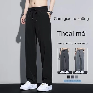 12BOXER Quần dài nam xuân hè, quần lụa băng mỏng nam, quần tây nam, quần thể thao ống rộng đơn giản kiểu Hàn Quốc, thoáng mát