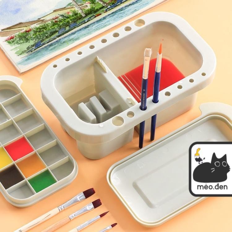 Xô rửa cọ nhựa MARIE's 2 ngăn có lỗ cắm cọ và khay palette - Họa Cụ ...