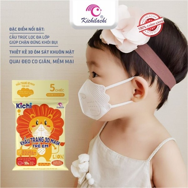 Khẩu Trang Trẻ Em Kichilachi 3d Mask Kháng Khuẩn, Phiên Bản Hình Sư Tử Đáng Yêu - hanzomart