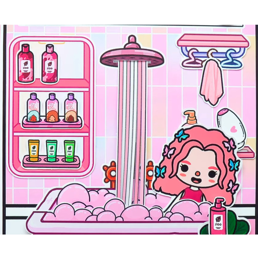 Đồ chơi giấy ngồi nhà búp bê, đồ chơi giấy tocaboca Ngôi nhà của tocaboca samsam, ngôi nhà kuromi