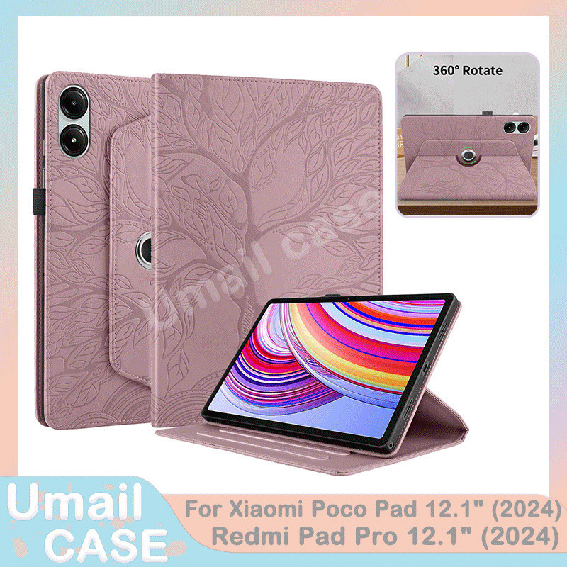 360 ° Xoay Bao Da PU Dập Nổi Và TPU Mềm Ốp điện thoại Máy Tính Bảng Dành Cho Xiaomi Poco Pad 12.1 "2024 Redmi Pad Pro 12.1" 2024