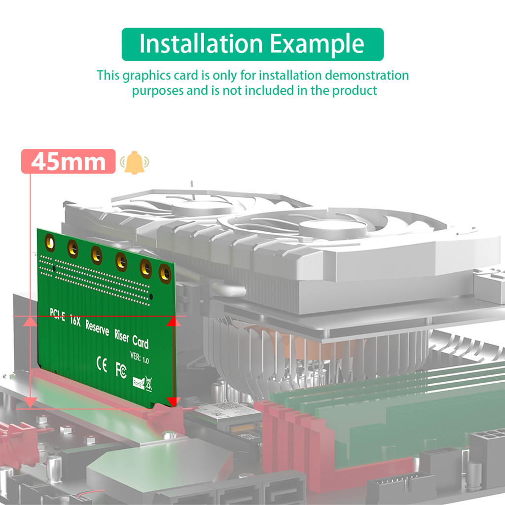 Thẻ nâng nam sang nữ JMT PCI-E 16X 3.0 90 độ ngược cho máy chủ 2U (Hướng cài đặt đối với CPU)