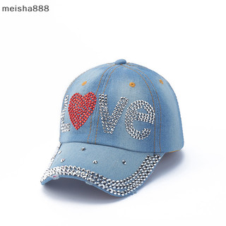 Meisha888 Mới Hip Hop Denim Kim Cương Giả Sáng Tạo Môi In Bóng Chày Chữ Tình Yêu Tấm Che Mũ Dành Cho Nam Và Nữ Mũ Cao Bồi