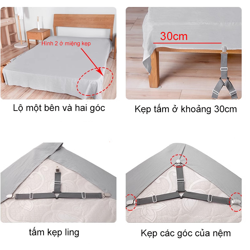 Dây Kẹp Cố Định Ga Trải Giường Chống Trượt,kẹp ga giường drap chống xê dịch ,Kẹp giữ kim loại，Thuận tiện và dễ sử dụng