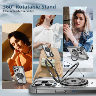 Dành cho iphone 15 Pro Max / 14 / 13 Pro Max Ốp điện thoại trong suốt 360°Chân đế vòng từ tính xoay được Chống sốc Vỏ mỏng trong suốt