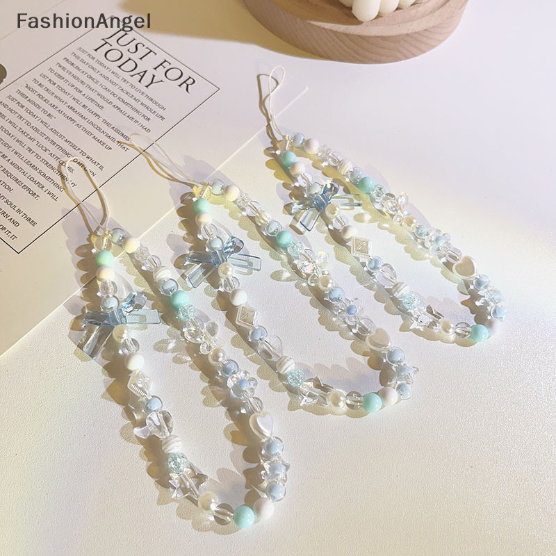 FashionAngel Xanh Hồng Nơ Hạt Dây Chuỗi Điện Thoại, Dây Đeo Cổ Tay, Chống Mất, Phụ Kiện Túi
