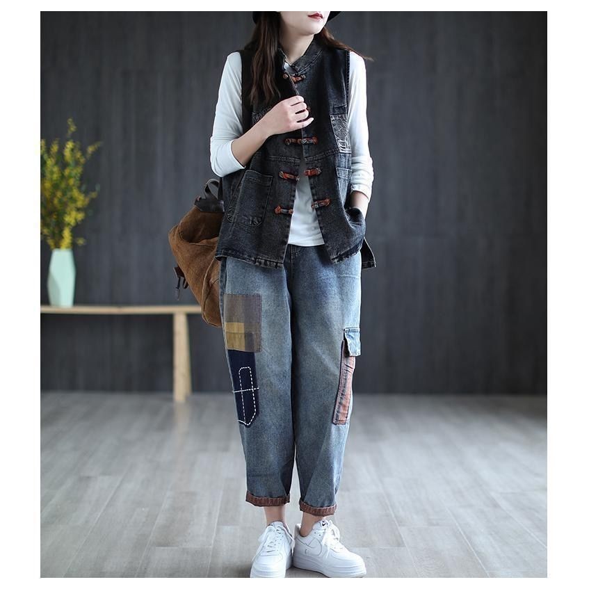 Áo Vest Denim Nữ Plus Size Mới Xuân Thu Mùa Dân Tộc Rời Và Đa Năng