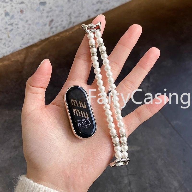 Dây đeo trang sức Thích hợp cho Xiaomi Mi Band 10 9 8 Vòng đeo tay đính cườm ngọc trai cho dây đeo cổ tay nữ đàn hồi MiBand 8