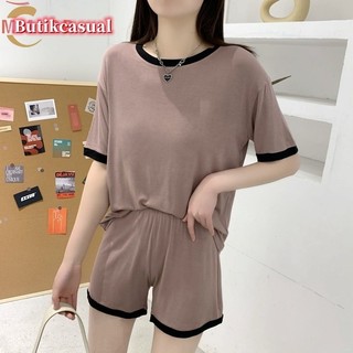 Bộ nữ đơn giản rộng rãi mặc phòng khách Bộ đồ ngủ mùa hè cổ tròn Áo thun ngắn tay quần Bộ đồ ngủ