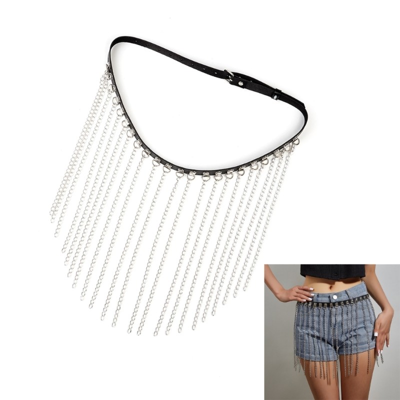 Thắt lưng nữpunk da PU với tua rua dây xích - phù hợp câu lạc bộ đêm và bãi biển