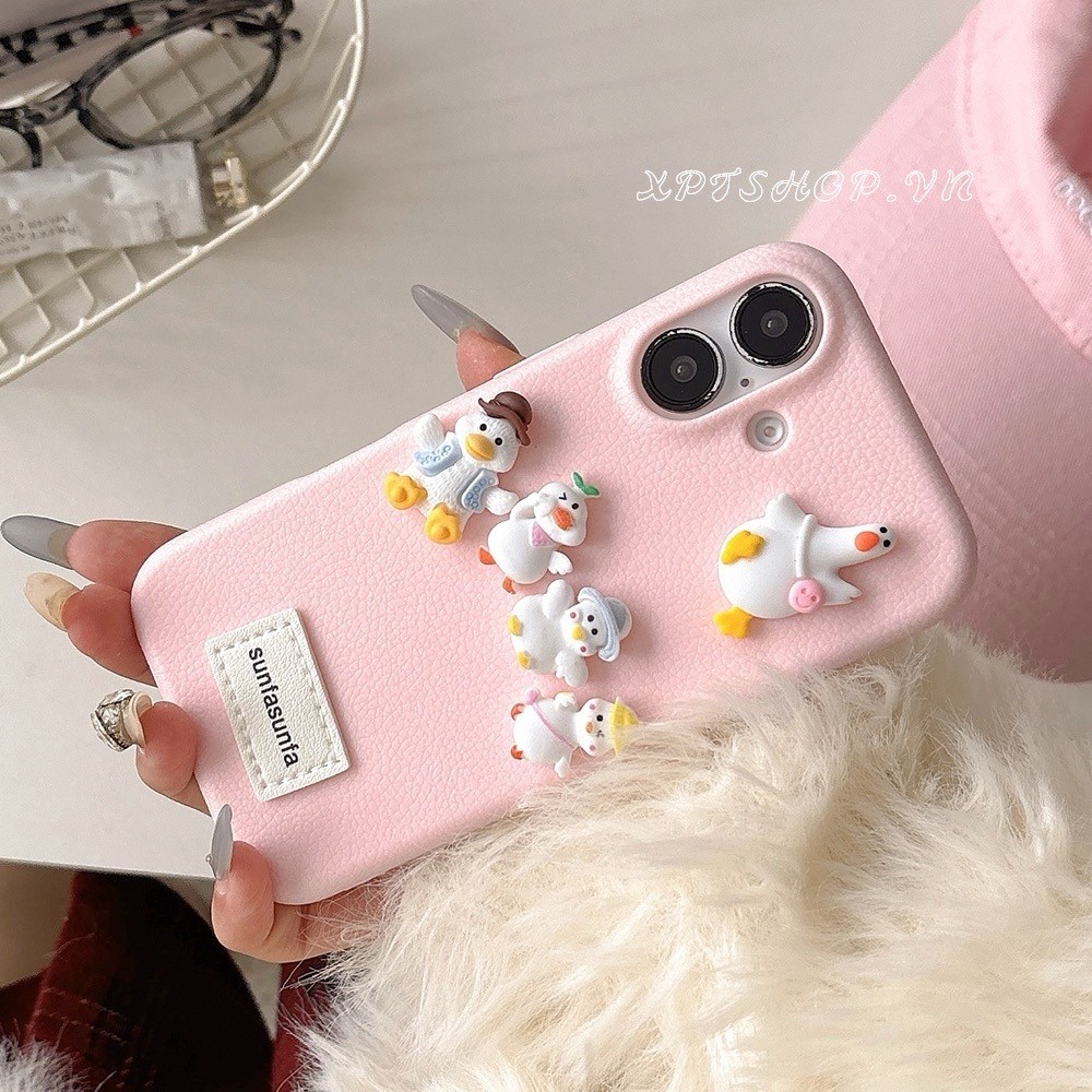 Ốp Điện Thoại Da Năm Vịt Lập Thể Cho iPhone 17 Pro Max 16 Plus 15 14 13 12 11 Pro Max Vỏ Bảo Vệ Chống Sốc