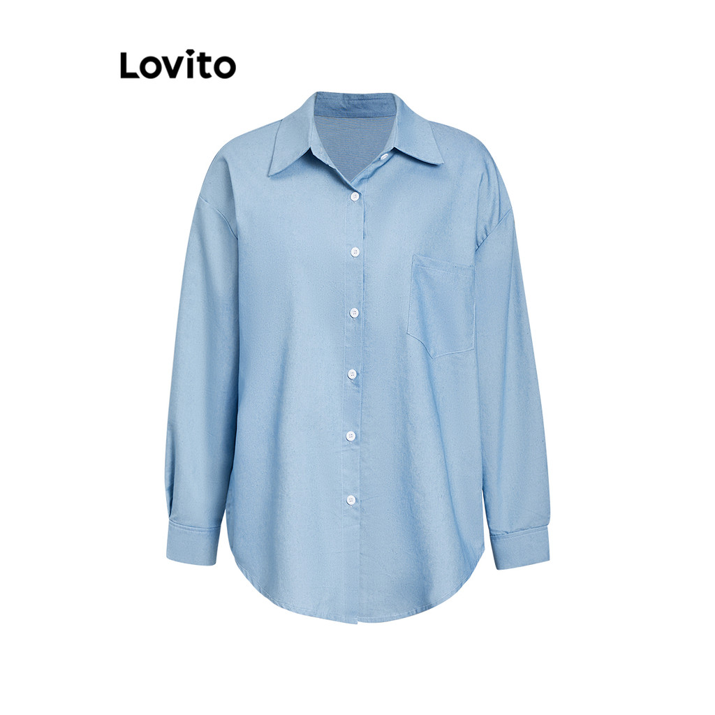 Ảnh Áo Lovito denim wash nút trước màu trơn thường ngày cho nữ LNE24112 (Nhiều màu) 4