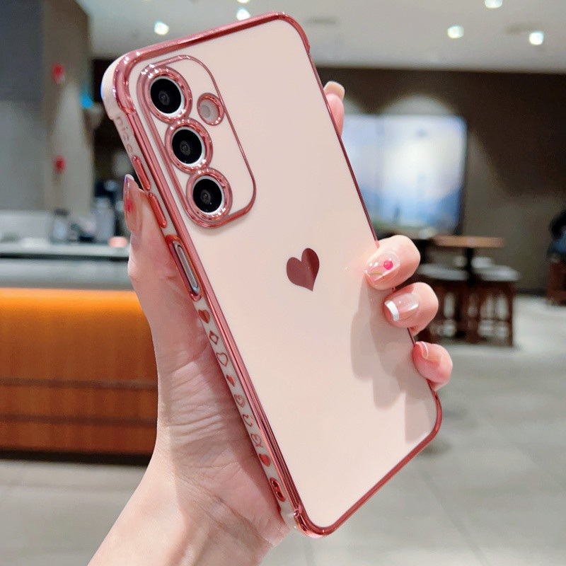 Ốp Lưng Mạ Bên Trái Tim Tình Yêu Sang Trọng Cho Samsung Galaxy A16 A15 A14 A13 A56 A36 A55 A35 A54 A34 A26 A25 A24 A23 5G Vỏ Điện Thoại Bảo Vệ Chống Sốc TPU Mềm