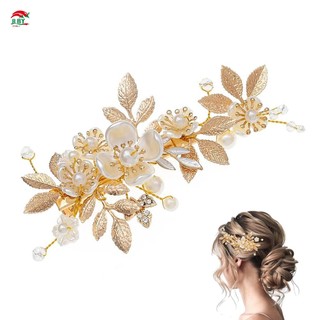Tóc Barrettes với ngọc trai đính đá Trang trí khí chất Ổn định Grip Mũ lưỡi trai lá vàng