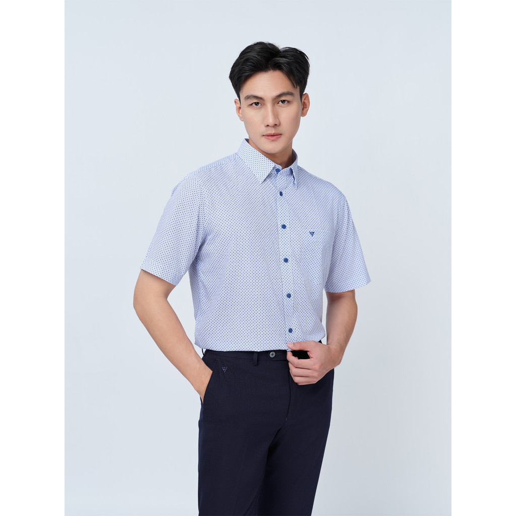 Sơ mi ngắn tay vạt tròn VIETTIEN vải Hoa hồng form REGULAR VT00000325