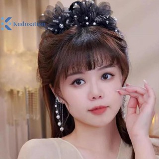Kudosation Nữ Lưới Hoa Ngọc Trai Cua Tóc Vuốt Nữ Cô Gái Tính Khí Thời Trang Mũ Đen