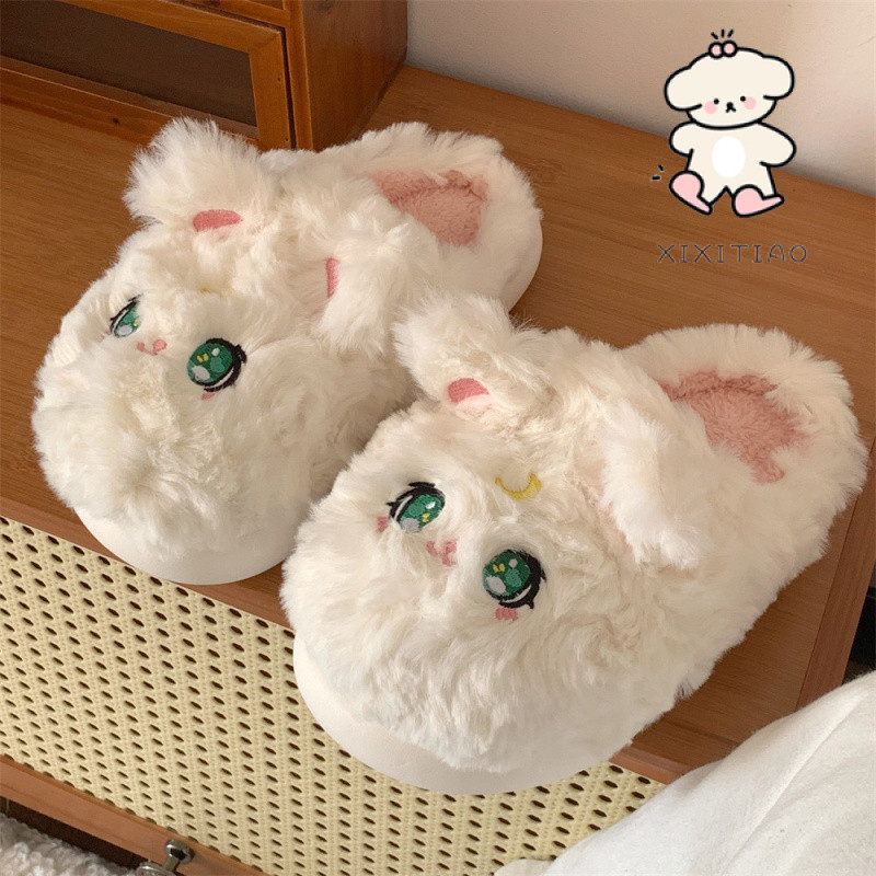 Xixitiao Dép Cotton Thường Ngày Mùa Đông Nữ Nhà Ấm Baotou Hoạt Hình Dễ Thương Đế Mềm