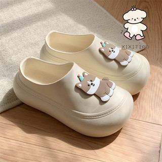 Xixitaio Fun Puppy Mặc Bên Ngoài Dép Lười Phong Cách Mới Bé Gái EVA Đế Mềm Mules