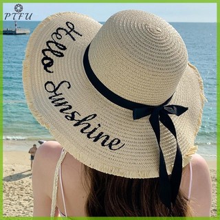 Ptfu Nữ Mùa Hè Đi Biển Mũ Rơm Hàn Quốc Bờ Biển Vành Che Nắng Ngày Lễ Thời Trang Lớn Thoáng Mát Nơ Mũ Mới