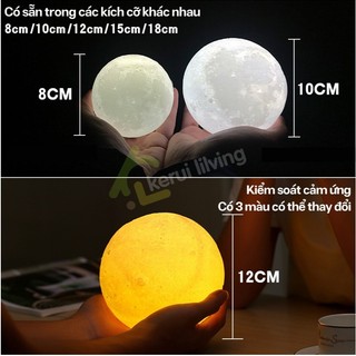 Đèn ngủ trang trí BUNA, đèn phòng ngủ hình mặt trăng có cảm ứng, 3 màu kèm đế và cáp sạc