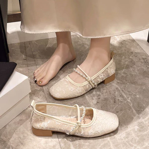 phong cách Hàn Quốc Dép sandal nữ đăng ten lưới đế bằng đế mềm mẫu hot