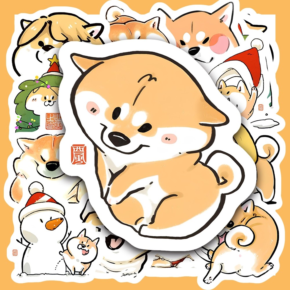 Hộp 25 Miếng Dán Sticker HÌNH SHIBA GIÁNG SINH ĐÁNG YÊU - Chống Thấm Nước Trang Trí laptop, vali - NSX Gì Cũng In