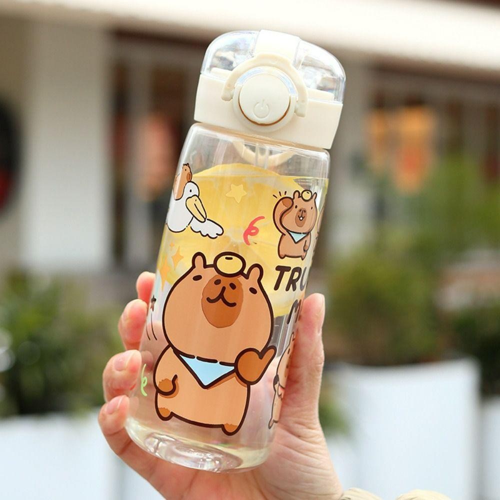 Bình nước ống hút SUNKISSD Capybara, Cốc nước trẻ em chống rò rỉ trong suốt, Cốc uống nước 400ML di động hoạt hình Văn phòng tại nhà