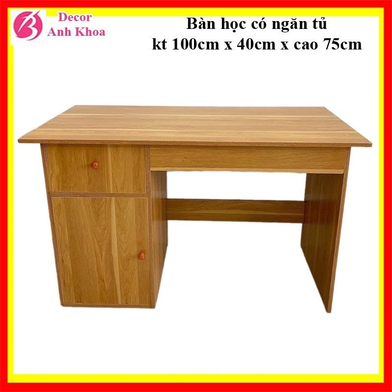 Bàn học, Bàn Làm Việc Gỗ 100x40cm có 2 ngăn tủ hàng chuẩn kích thước, gỗ mdf