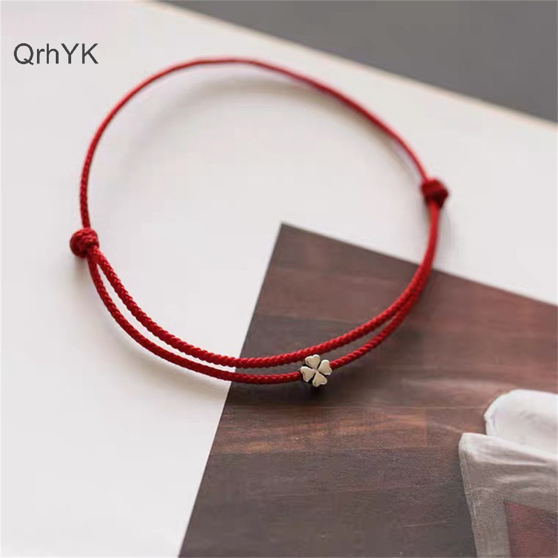 Nhà máy Thời Trang Cỏ Ba Lá Dây Bốn Lá Vòng Tay May Mắn Màu Đỏ Handmade Dây Chuyền Vòng Tay Quyến Rũ QrhYK