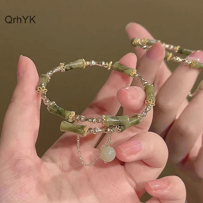 Nhà Máy Thời Trang Phong Cách Trung Hoa Retro Xanh Tre Khớp Đính Hạt Vòng Tay Cho Nữ Thời Trang Độc Đáo Tinh Tế Quyến Rũ Vòng Tay Trang Sức Quà Tặng QrhYK