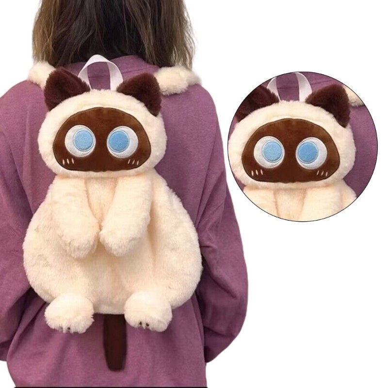 Fl Sang Trọng Hình Mèo Túi Đeo Vai Cho Người Lớn Trẻ Em Hoạt Hình Ba Lô Đáng Yêu 3D Sang Trọng Động Vật Túi Đồ Chơi Mẫu Giáo Trẻ Em Ủng Hộ