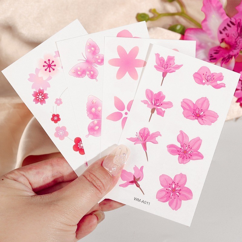 Decal xăm giả họa tiết hoa - 1 tờ Nhãn dán hình xăm Sakura màu hồng - Dành cho ngực, vai, cổ, cánh tay - Trang trí nghệ thuật cơ thể mặt - Chống thấm nước, tạm thời, dùng một lần