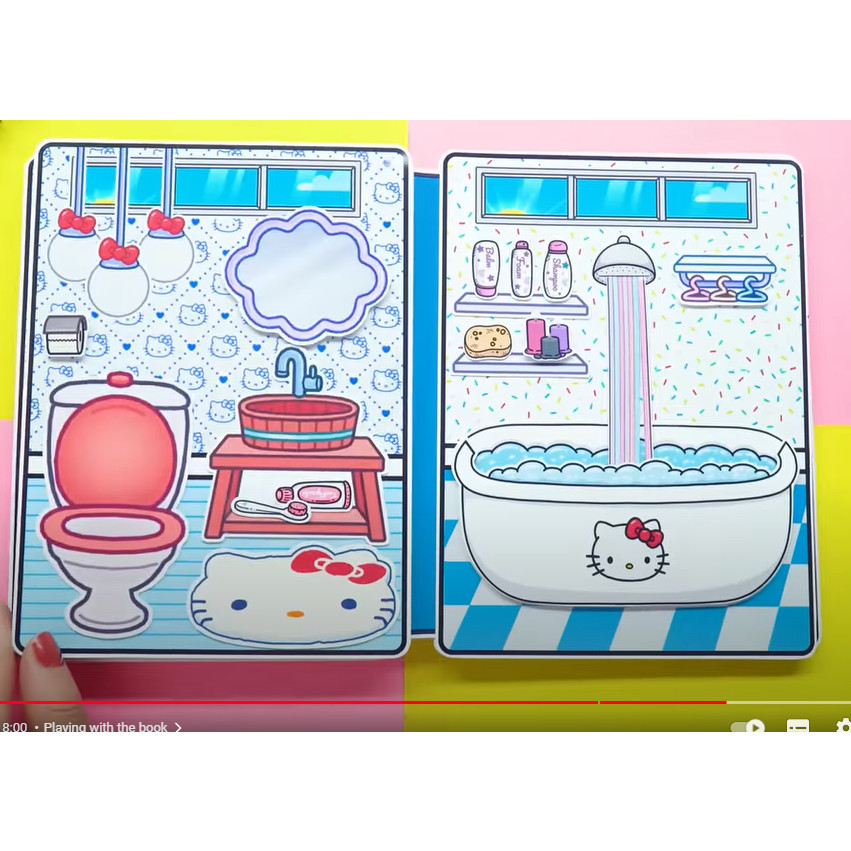 ĐỒ CHƠI NGÔI NHÀ BÚP BÊ GIẤY CẮT THỦ CÔNG DIY -Ngôi nhà giấy của bé hello kitty