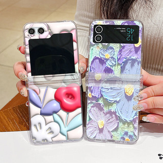 Tranh Sơn Dầu Hoa Trong Suốt Ốp Lưng Điện Thoại Samsung Galaxy Z Flip 7 Flip 6 Flip 5 Flip 4 Flip 3 5G Full Bản Lề Cứng PC Gấp Bao Dành Cho Samsung Z Flip 7 6 5 4 3