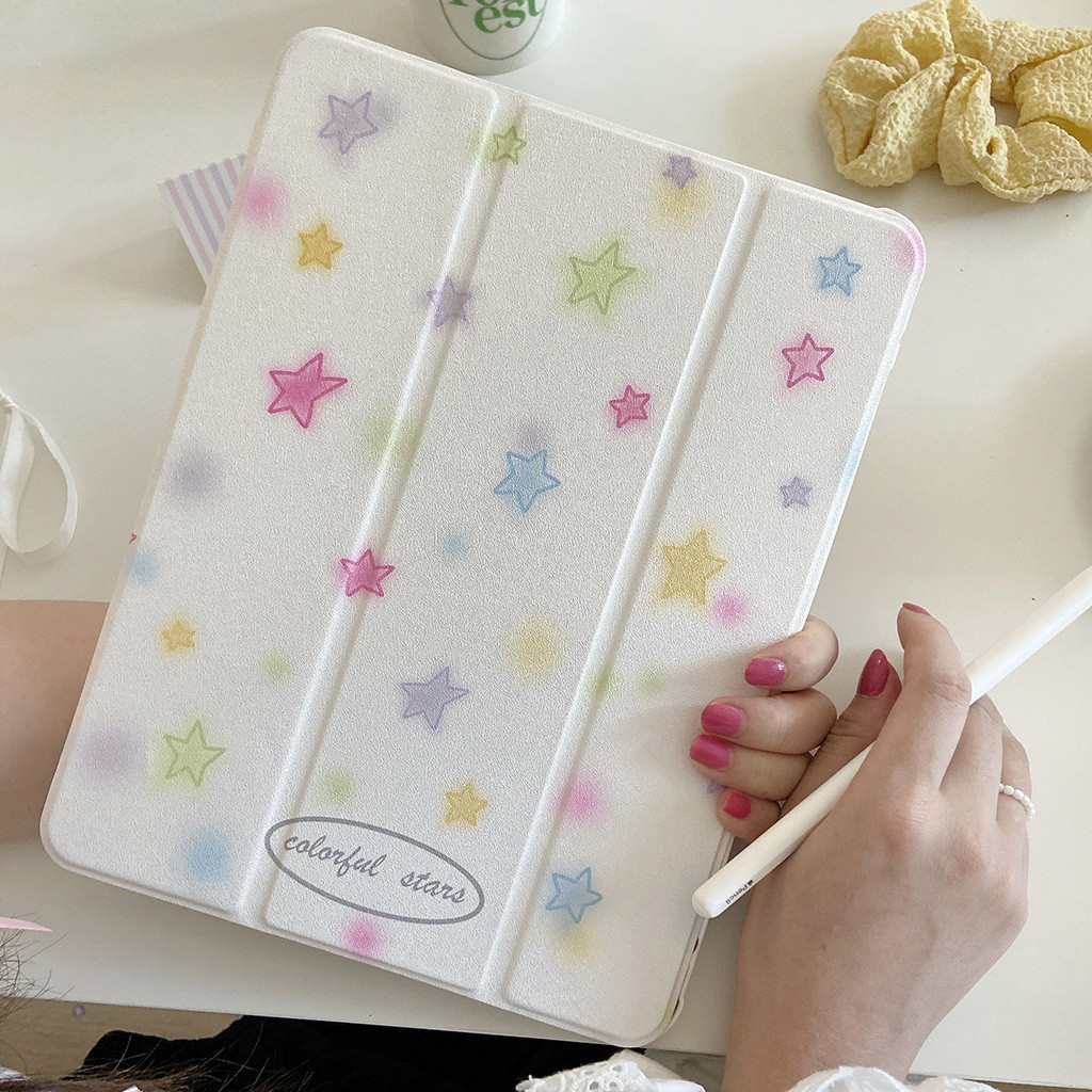Vỏ gấp ba lần cho IPad Mini6 5 6 7 8 9 Air Air2 Air3 Air4 Air5 Air6 10.9 "Pro10.5 Pro11 Pro12,9 2018 2020 2021 2022 Air Pro 11 13 2024 Vỏ da họa tiết Strars đầy màu sắc