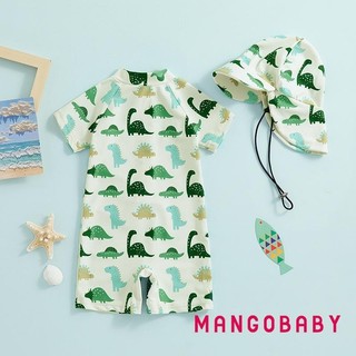 Mg-toddler Đồ Bơi Bé Trai Chống Nắng Tay Ngắn Cổ Tròn In Hình Động Vật Dây Kéo Đồ Bơi Có Mũ
