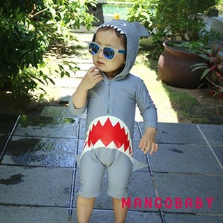 Mg-kids Bé Trai Rash Guard Tay Dài Có Mũ Trùm Đầu Cá Mập Dây Kéo Đóng Cửa Đồ Bơi Mùa Hè Đồ Bơi