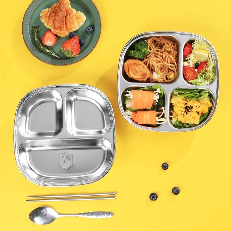 Đĩa Thép Không Gỉ 304 Ngăn Trẻ Em Khay Ăn 211 Điểm Hộp Cơm Trưa Đĩa Định Lượng Trẻ Em Đĩa Thức Ăn Nhanh Đĩa Giảm Cân Giảm Béo Đĩa Điều Khiển Thực Phẩm Đĩa