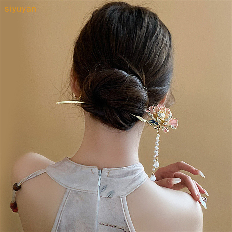 Siyuyan sel Hanfu Đũa Mũ Nón Chữ U Hoa Ngọc Trai Kẹp Phụ Kiện Phong Cách Trung Quốc Dính Đảng VN