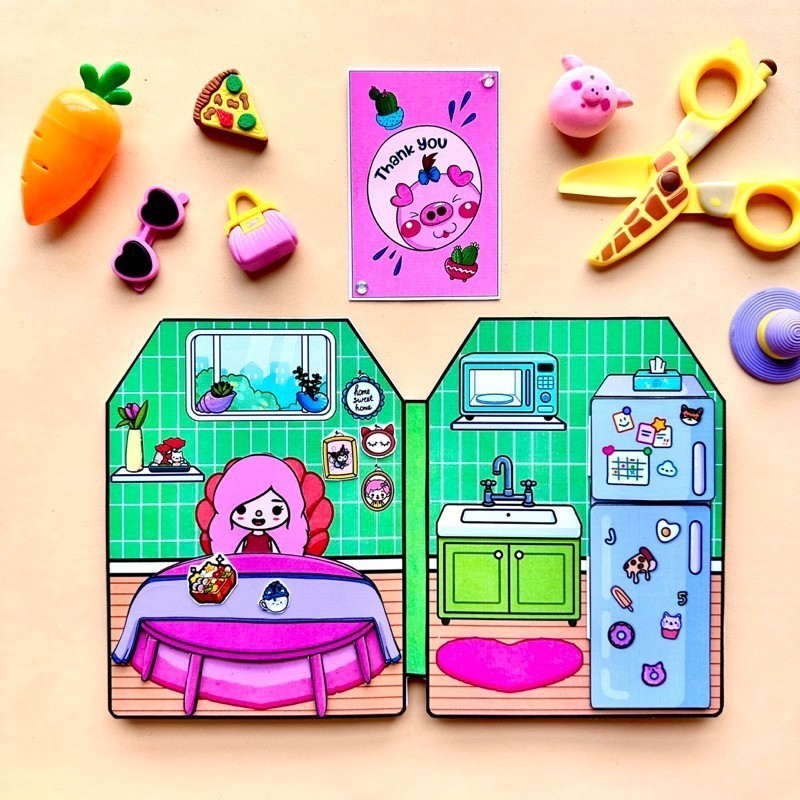 Cuốn Sách Toca Boca 'S Màu Hồng Chất Lượng Cao squishy giấy tự làm ngôi nhà búp bê ngôi nhà búp bê giấy đồ chơi