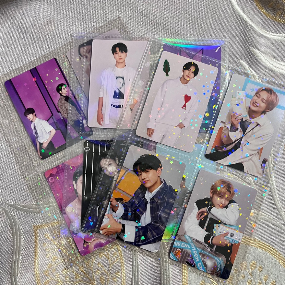 Linxx 10 Cái / bộ Chất Kết Dính Laser A5 Bên Trong Trang Trái Tim / Hoa / Ngôi Sao Photocard Tay Album Nạp Lại Trang 4 Lưới Lomo Bộ Sưu Tập Thẻ Lưu Trữ