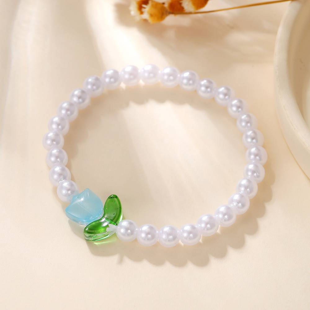 Vòng tay hoa đơn giản đính cườm hoa Tulip thời trang nữ