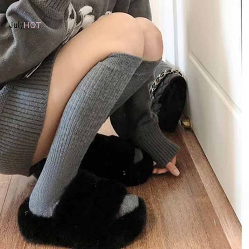 Julyhot 1 Cặp Mùa Đông Màu Trơn Bé Gái Tất Bê Và Ống Dài Tất Dày Chặt Ấm Áp Ôm Tất Chất Liệu Dệt Kim Massivedeals