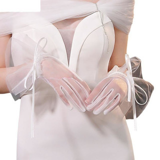 1 đôi găng tay cưới cô dâu, nơ ngọc trai đơn giản, phong cách Pháp, phụ kiện thiết kế cho váy cưới